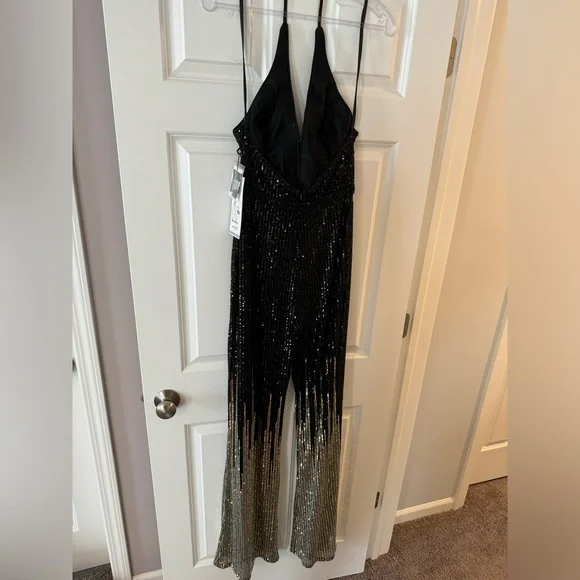 Alyce Paris Black and Gold Sequin Jumpsuit - Picture 7 of 9